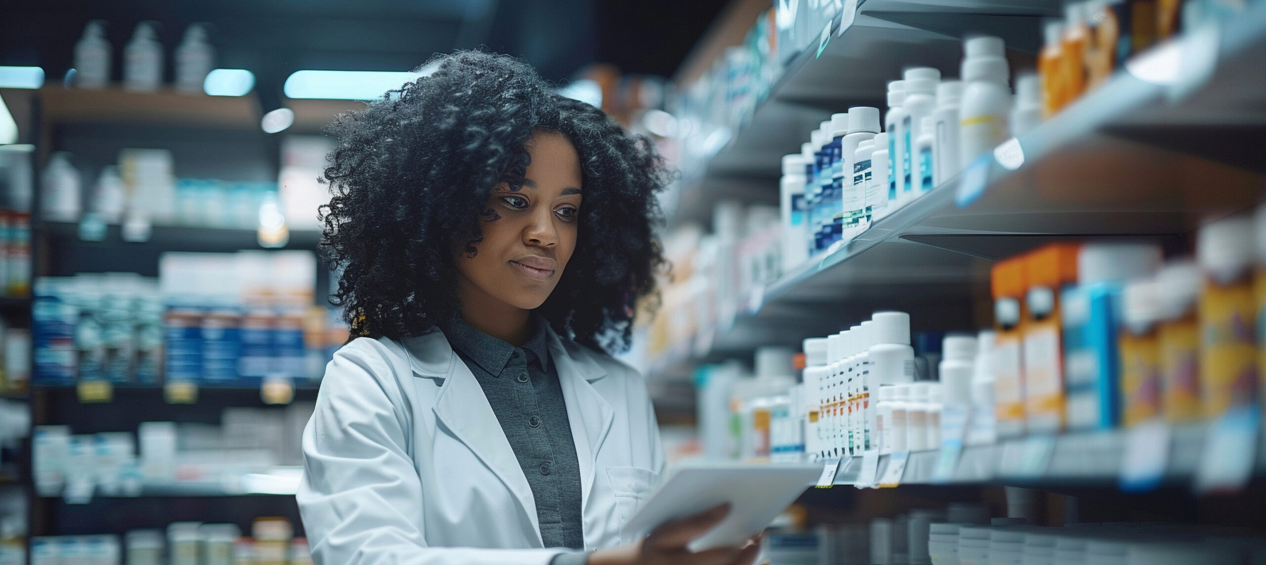 portrait female pharmacist working drugstore